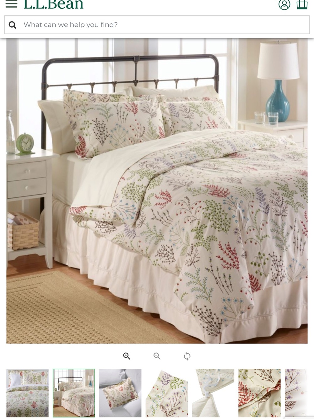 L.L. Bean Botanical Percale Duvet-Comforter Cover King Size and 2 Standard Shams